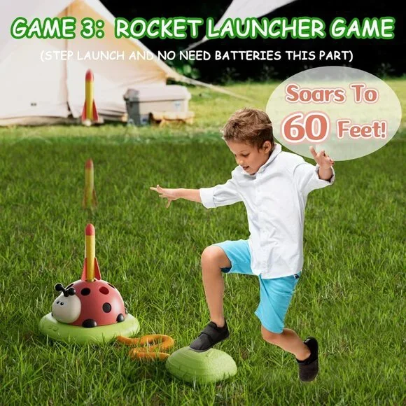 5 in 1 Musical Jump Toys, Toss Ring Game Stomping Launch Rocket Launcher for Kid